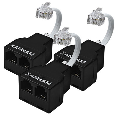 Telephone Cable 2 Way Splitter(3 Pack) RJ11 6P4C Phone Line Cord Adapter with 3