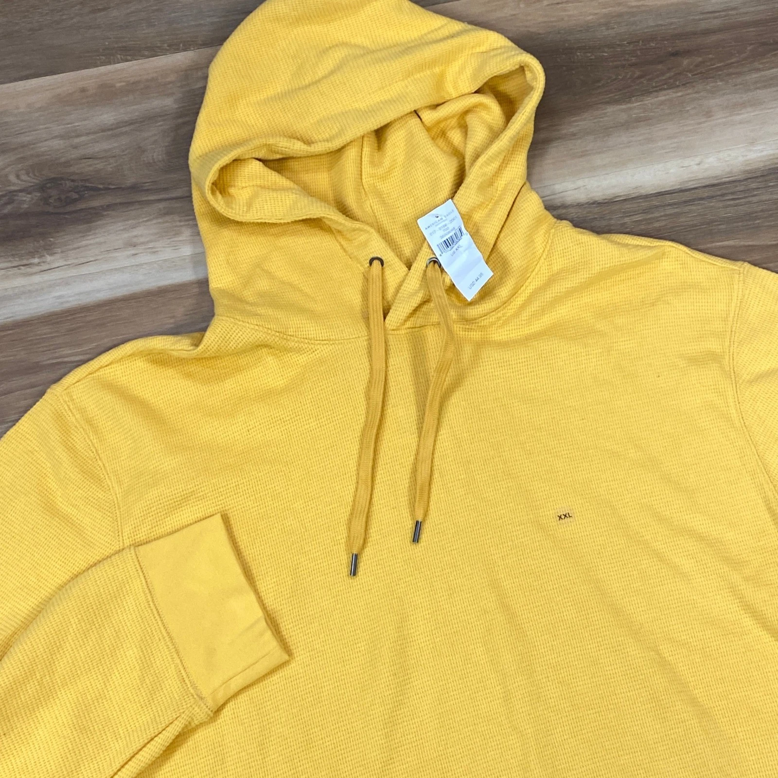 American Eagle Hoodie Mens XXL Waffle Knit Cotton Blend Mustard Yellow Workwear