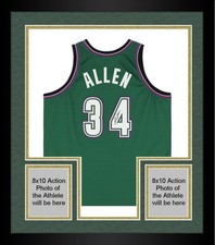 Framed Ray Allen Bucks Signed Green Mitchell & Ness 1996-97 Authentic Jersey