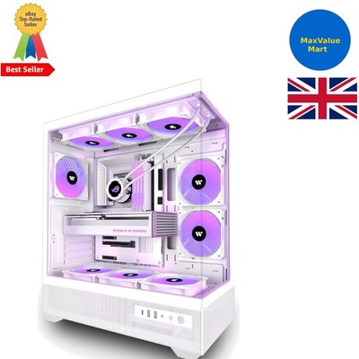 ANSAITE PC-Gehäuse vorinstalliert 6 × 120 mm PWM ARGB Lüfter, ATX Mid Tower weiß