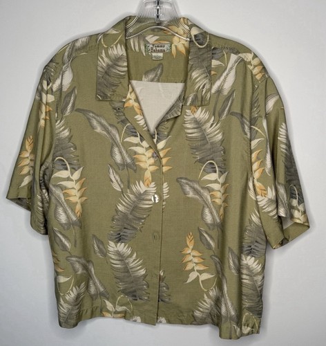 Tommy Bahama women’s Silk Hawaiian Floral Print Short Sleeve Button-Up Shirt 