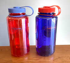 2x LOT Nalgene 32oz Wide Mouth Water Bottle Periwinkle Blue and Marmalade