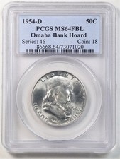 1954-D 50C Franklin Silver Half Dollar MS64FBL "Omaha Bank Hoard" 73071020