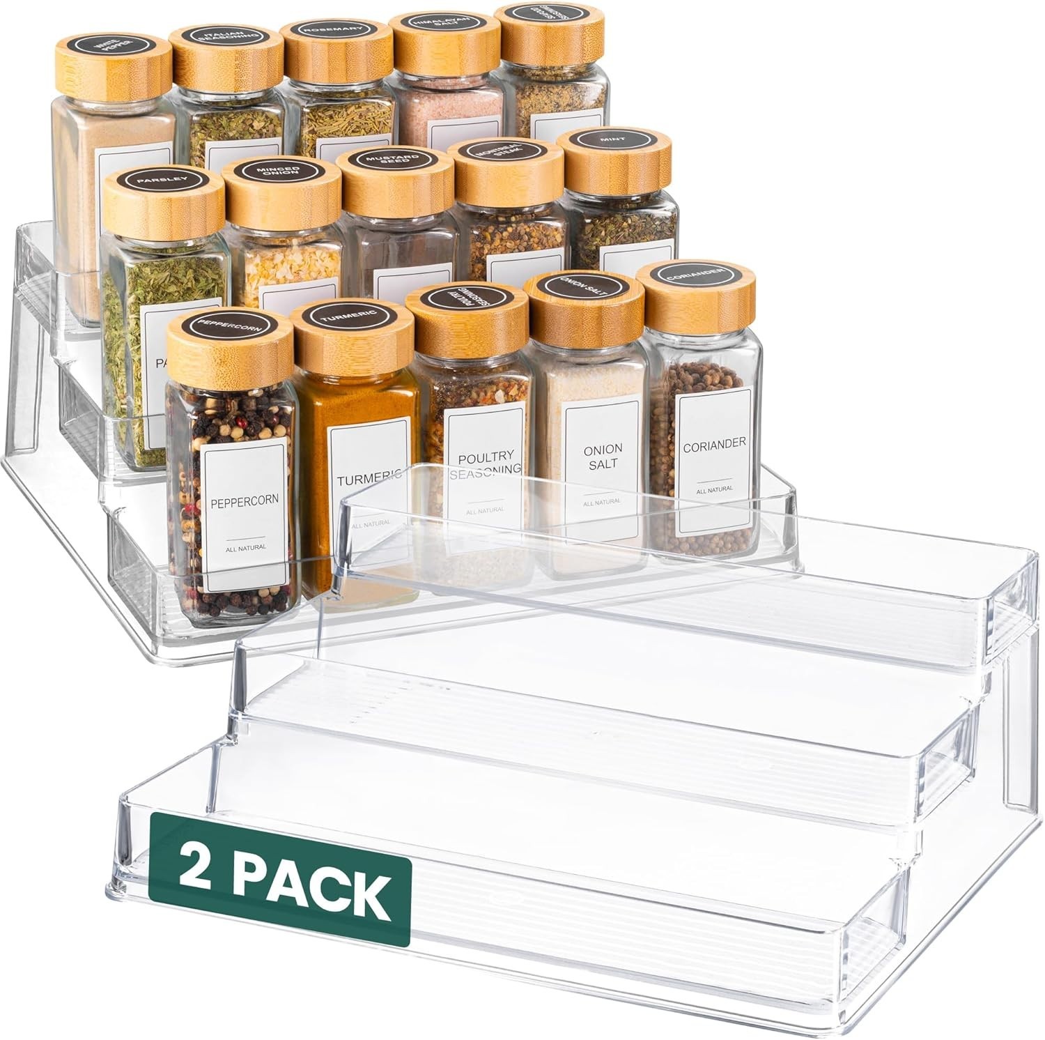 2 Pack Clear Acrylic Spice Rack Organizer 3 Tier Cabinet Shelf