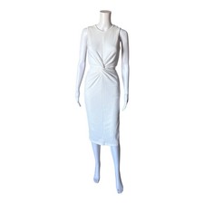 Shein XS White Textured Rib Knit Twist Front Cutout Sleeveless Midi Dress