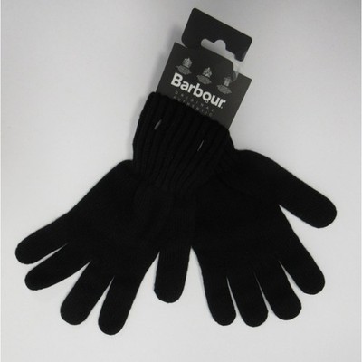 Barbour Gloves Men Large Black Lambs Wool Ribbed Knit Lightweight Winter NEW