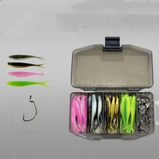 61Pcs/Set  tail-worm soft bait crank hook lead head hook tail-cut fish sets