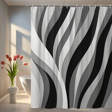 Stylish Black and White Shower Curtain with Wavy Design