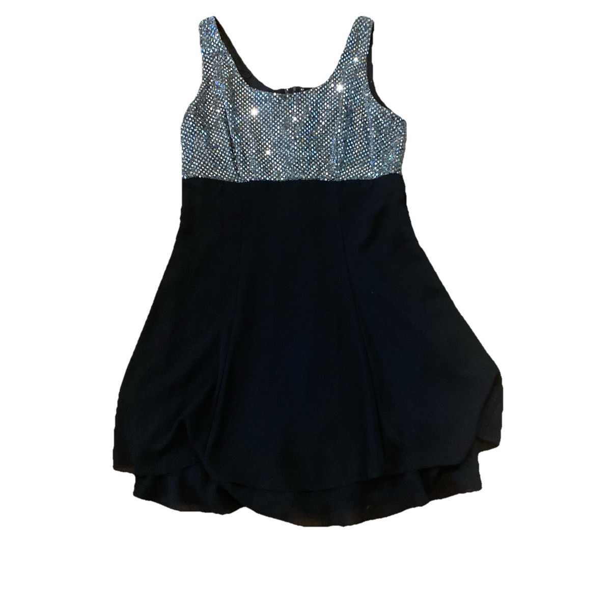 Molly Malloy Sequined Top Sleeveless Evening Black Dress Sheer Skirt 12