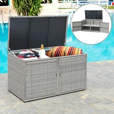 Patiojoy 88 Gallon Garden Patio Rattan Storage Container Box Bin Shelf Cushion