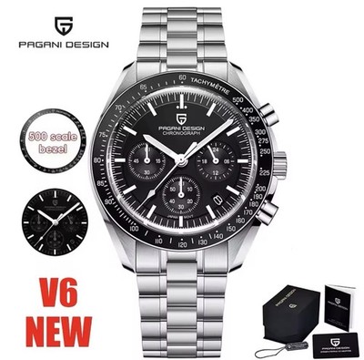 Pagani Design men's chronograph wristwatch, black dial, stainless steel, quartz 