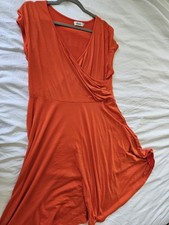 MISSKY Orange V-Neck Short Sleeve Long Wrap Dress 2XL for Women