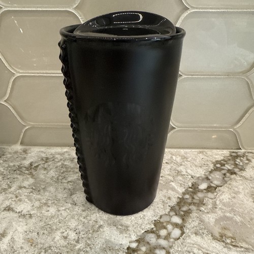 Starbucks 2015 Ceramic Tumbler Travel Mug Mermaid Black w/ Lid Studded 10oz - Picture 7 of 17