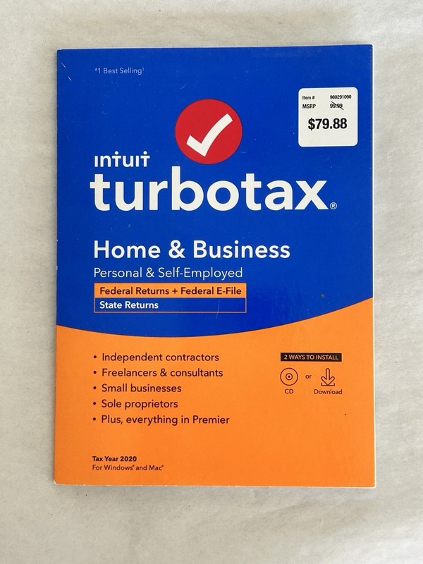 Intuit TurboTax Home & Business 2020 Federal & State CD Windows Mac Untested