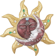 Hand Painted Polyresin Mosaic Sun and Moon Face Wall D cor   Celestial Art for I