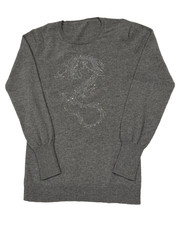 Cashmere Pullover Sweater Medium Gray Rhinest...
