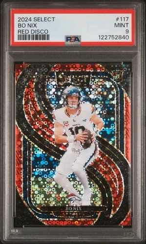 2024 Panini Select - Premier Level Bo Nix #117 Red Disco Prizm /49 (RC) PSA 9