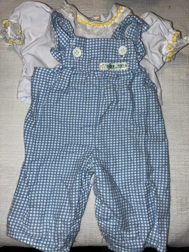 Vintage Cabbage Patch Kids/Doll Clothes Blue/White Check Overalls  (683)