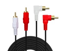 2RCA Cable,3ft Gold Plated 90 Degree Right Angle 2-Male to 3FT, White