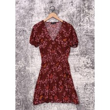 Madewell Dress 6 Womens Dark Red Floral Butterfly Short Sleeve Crepe Mini