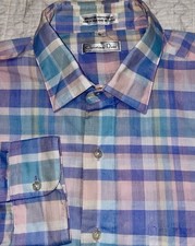 Christian Dior Pastel Plaid ButtonUp Mens L LongSleeve Check Shirt Blue/Pink VTG