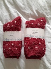 Seasalt Cornwall, 2 pairs of fluffy socks, red/rasberry with white spots