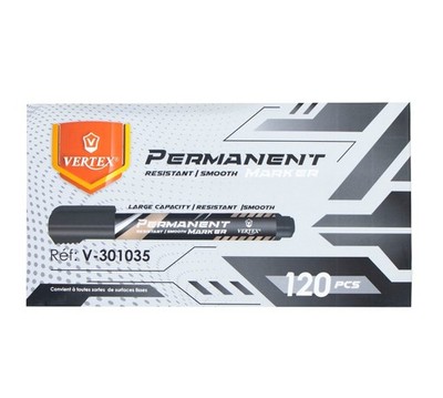 VERTEX Black Permanent Marker 120 Bulk Pack 12 Boxes of 10 Refillable Round Tip