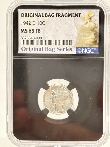 1942 D 10c Mercury Dime NGC MS 65 FB Original Bag Fragment #2958
