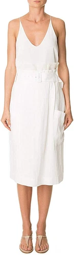 TIBI - Linen Paper Bag Skirt with Belt in White, Size 4, New with Tags