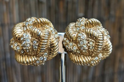 Vintage Hattie Carnegie Gold Tone Clear Rhinestone Spiral Twist