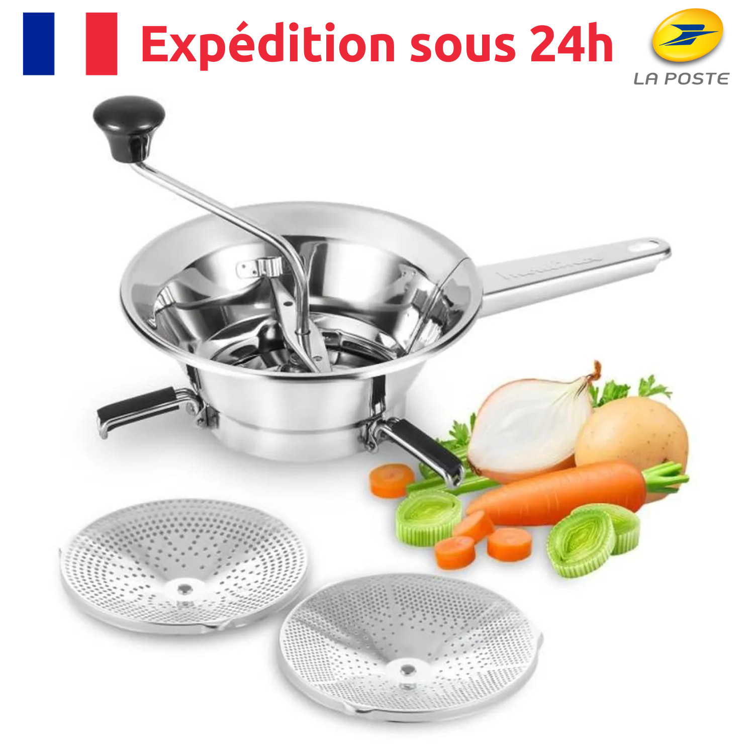 Moulin à légumes 24 cm pour éliminer les peaux des fruits en coulis et soupes