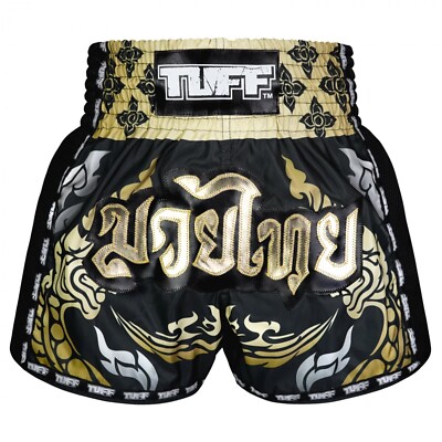TUFF Muay Thai Shorts The King Of Naga Kickboxen Schwarz Gold MSC107