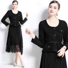 Damen Büro Anzug Jacke Blazer Set Rock Schwarz Slim 33612