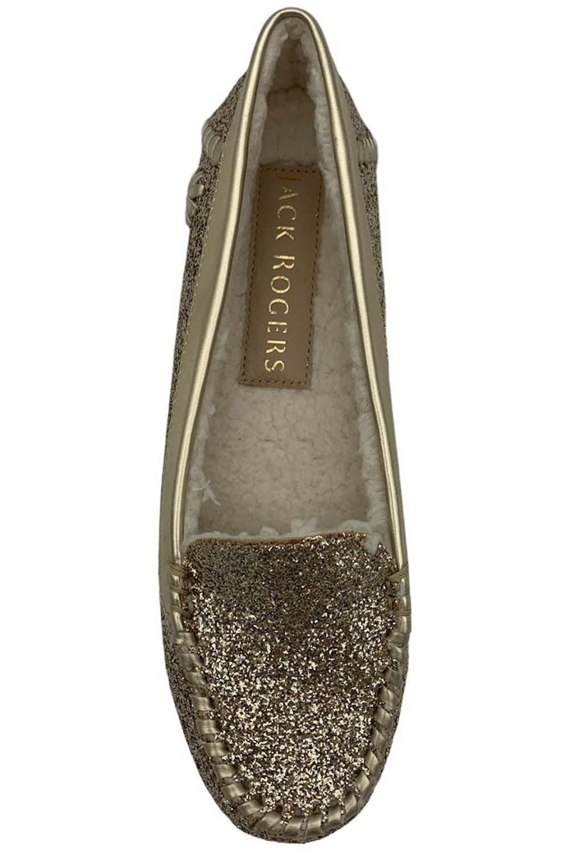 Jack Rogers Sherpa Lined Moccassins Millie Champagne Glitter