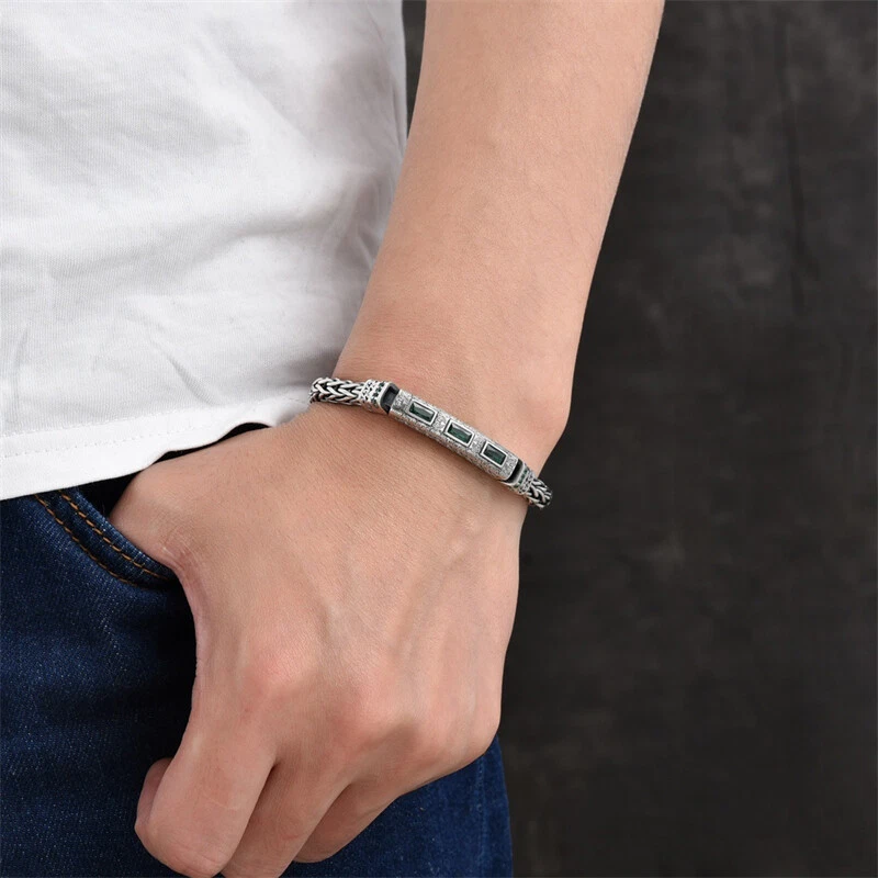 Pulsera de cadena cola de zorro de plata esterlina 925 real de 5,5 mm para hombre joyería retro de circón Foto 3 de 4