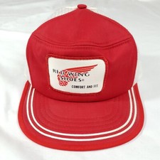 Vintage 80s Red Wing Shoes Patch Mesh Snapback Trucker Hat Cap Made in USA Boot