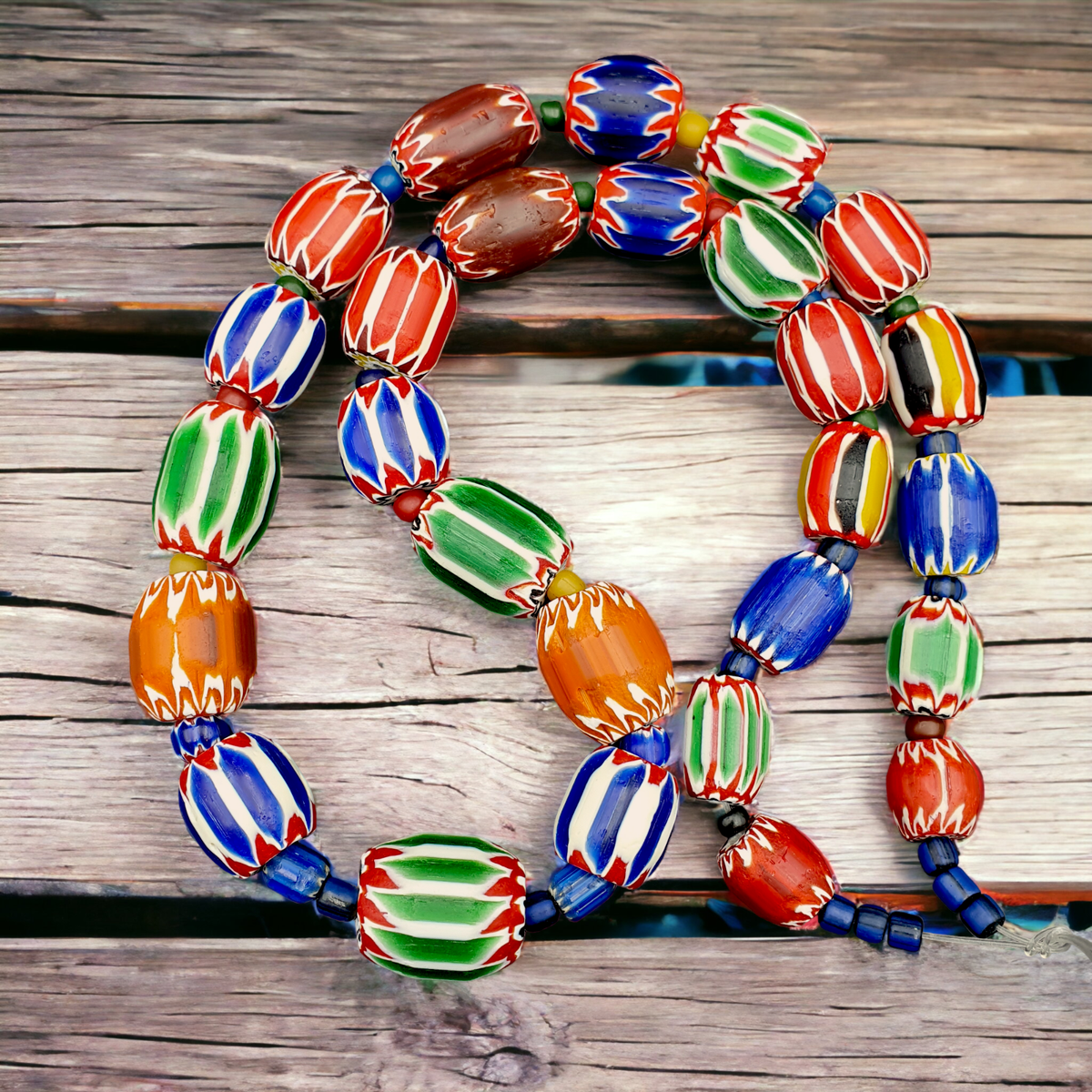 Unique Antique style Chevron beads Old African Blue Glass Beads