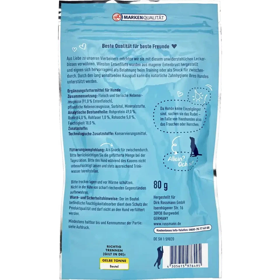 6 x 80 g | Winston Snack Filets mit Ente ohne Getreidezusatz ohne Farbstoffe - Bild 3 von 3