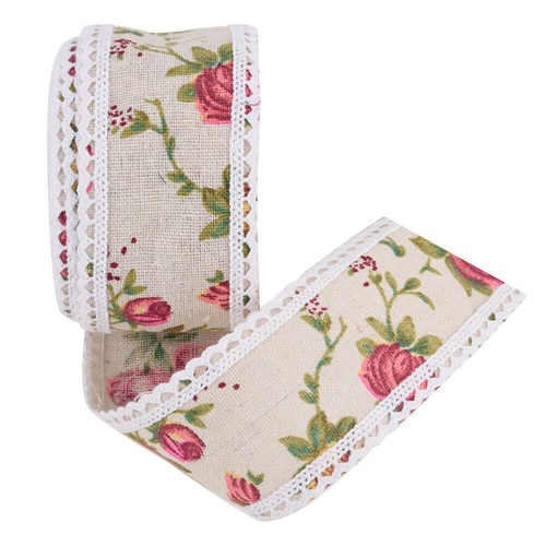 Lace Printed Flower Burlap Ribbon Hessian Jute Belt Strap Wedding Cloth - Picture 7 of 7