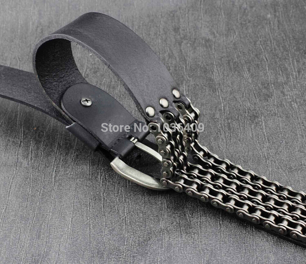 Heavy Motorcycle Chain Genuine Leather Belt For Men Biker