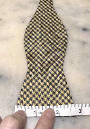 Tommy Hilfiger 100% Silk Yellow Navy Blue Shepherd Check Gingham Self Bow Tie - Picture 4 of 5