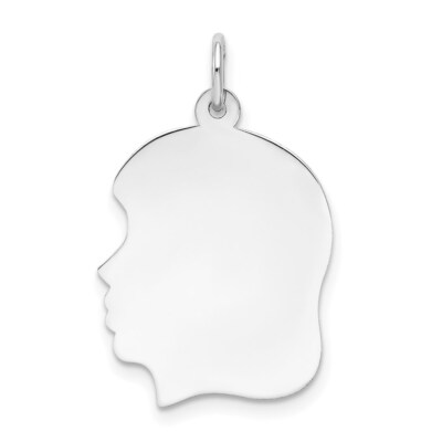 14k White Gold White Plain Medium.013 Depth Facing Left Girl Charm Pendant 1.06g