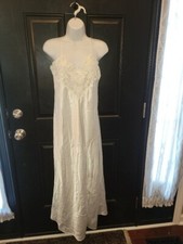 Vintage Victoria Secret Slip Dress White Lace Satin Side Split Nightgown Large