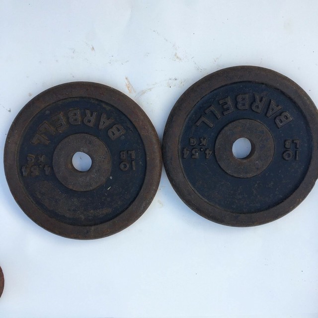 Vintage Barbell Weight Plates (2) 10s (2) 5s (2) 3s Standard 1" Hole eBay
