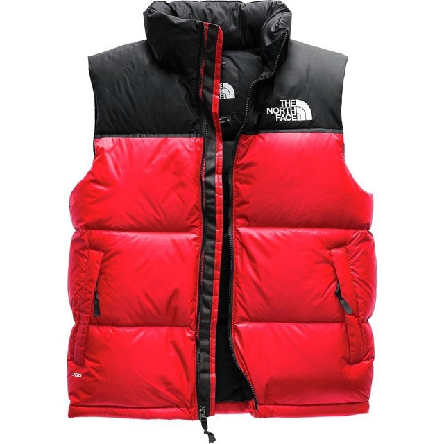 red and black north face puffer