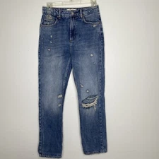 We The Free People SZ 26 Denim Distressed High Waist Straight Jeans