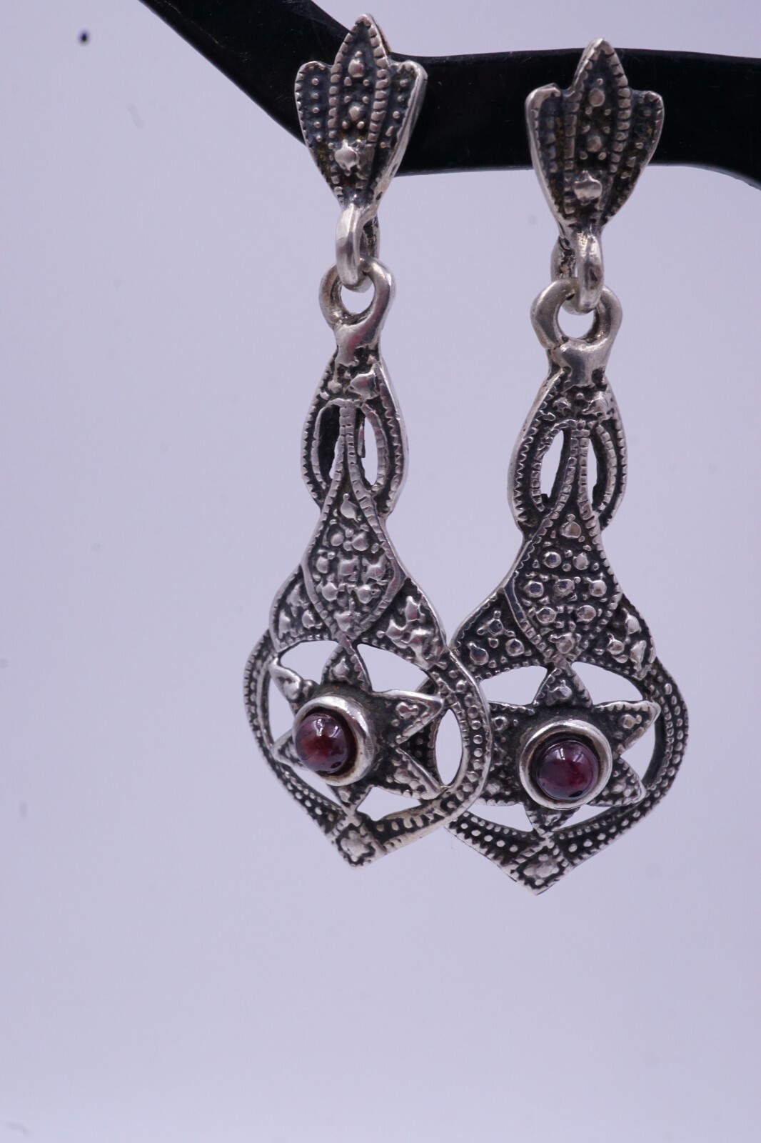 Sterling Silver Garnet Dangling Stud  Earrings 6.… - image 5