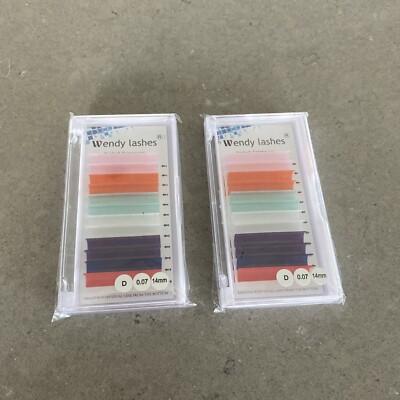 2 Pk Wendy Lashes Eyelashes Extensions 0.07 D 14mm MULTI COLORED | New