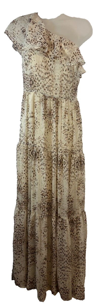 NEW EXPRESS X Rachel Zoe XS New Metallic Maxi Dress $168 One Shoulder  Animal C14