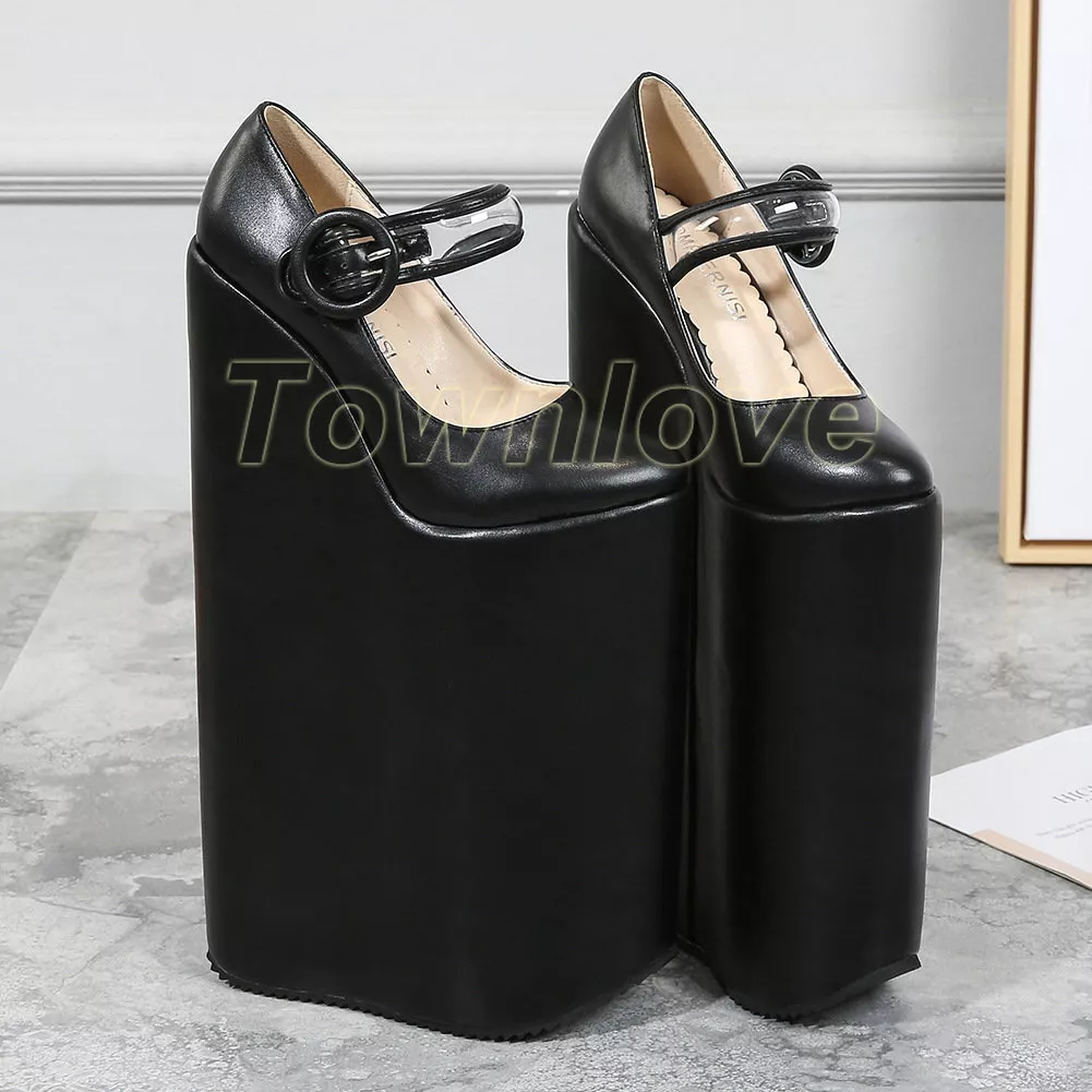 Amazon.com | 30CM Super High Heels Knee High Heel Buckle Strap Metal High  Heel Ladies Shoes Fetish Cross Dress High Heels Platform High Heels,Black,5.5  | Pumps